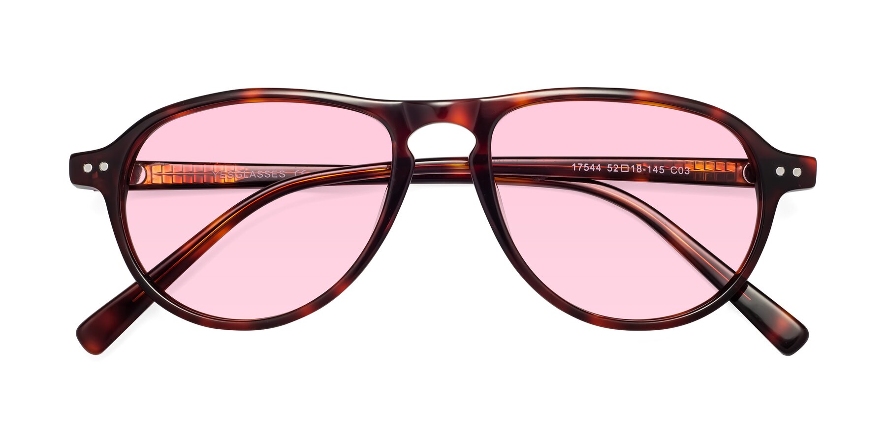Folded Front of 17544 in Burgundy Tortoise with Light Pink Tinted Lenses