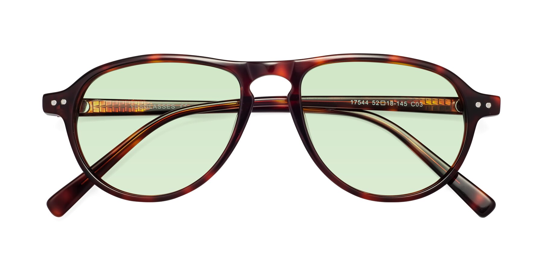 Folded Front of 17544 in Burgundy Tortoise with Light Green Tinted Lenses