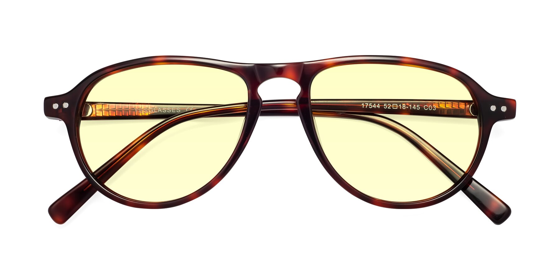 Folded Front of 17544 in Burgundy Tortoise with Light Yellow Tinted Lenses