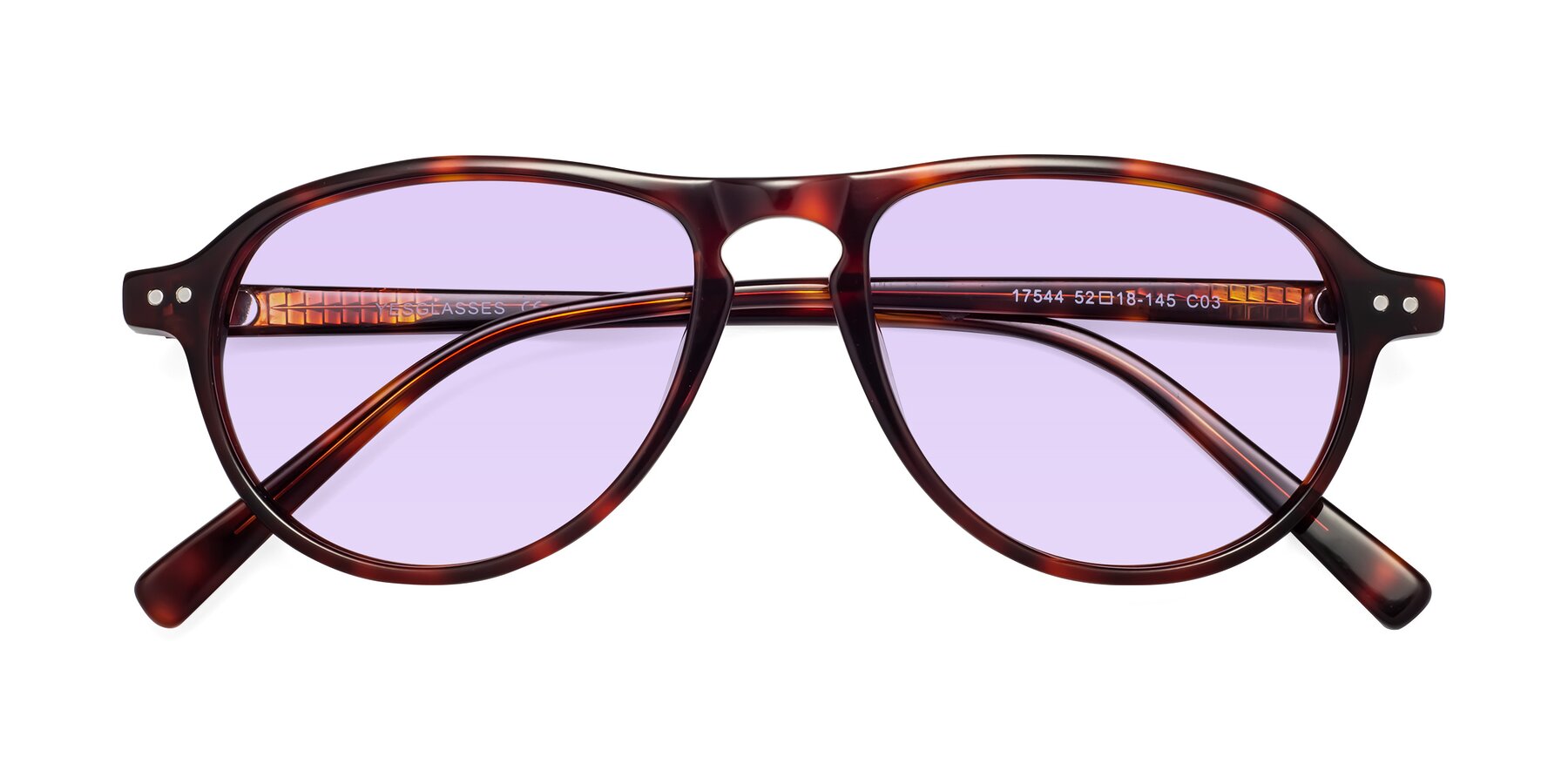 Folded Front of 17544 in Burgundy Tortoise with Light Purple Tinted Lenses