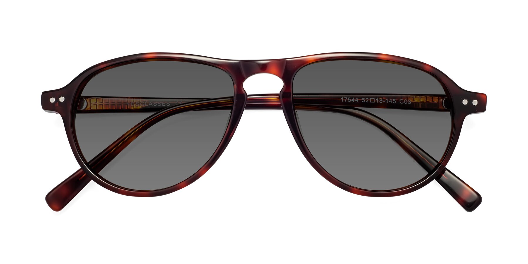 Folded Front of 17544 in Burgundy Tortoise with Medium Gray Tinted Lenses