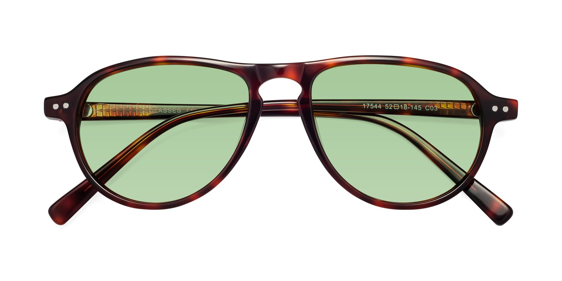 Folded Front of 17544 in Burgundy Tortoise with Medium Green Tinted Lenses