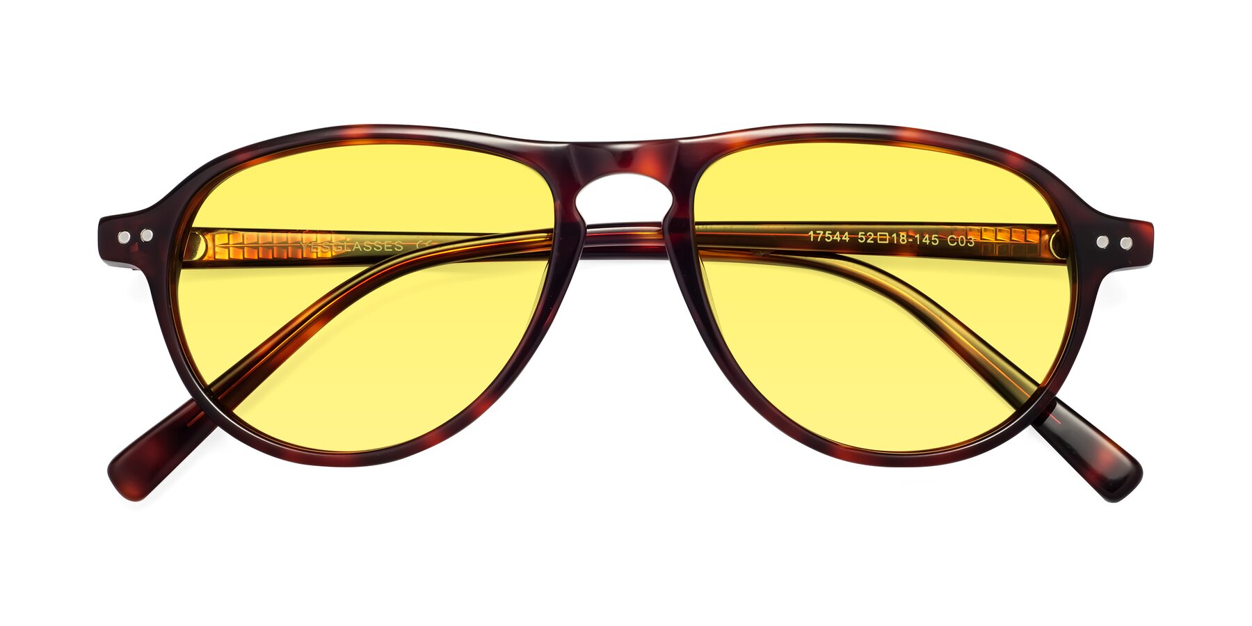 Folded Front of 17544 in Burgundy Tortoise with Medium Yellow Tinted Lenses