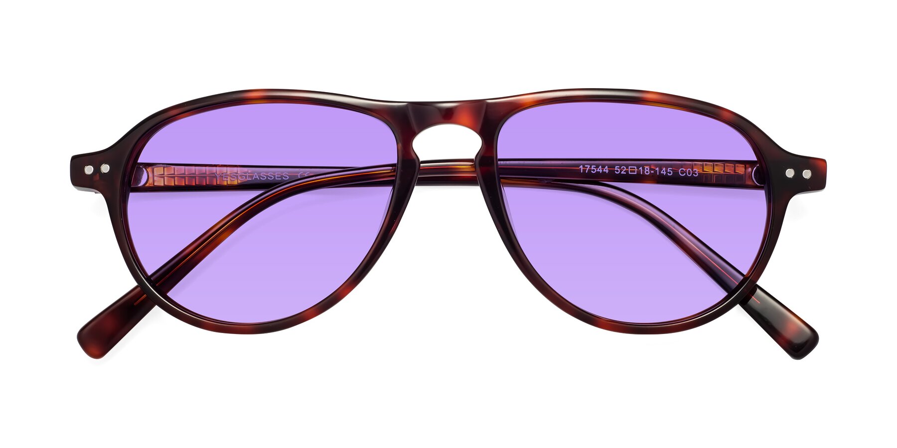 Folded Front of 17544 in Burgundy Tortoise with Medium Purple Tinted Lenses