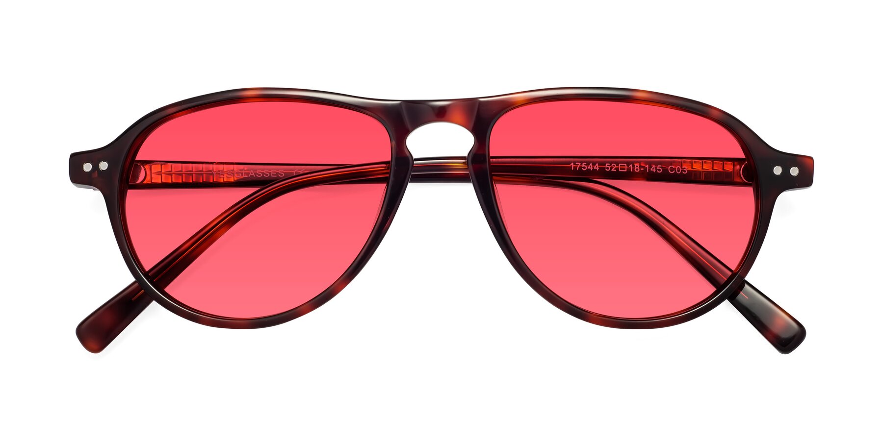 Folded Front of 17544 in Burgundy Tortoise with Red Tinted Lenses