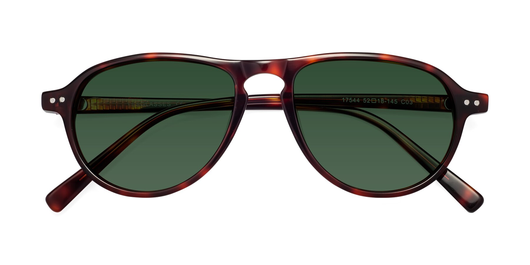 Folded Front of 17544 in Burgundy Tortoise with Green Tinted Lenses