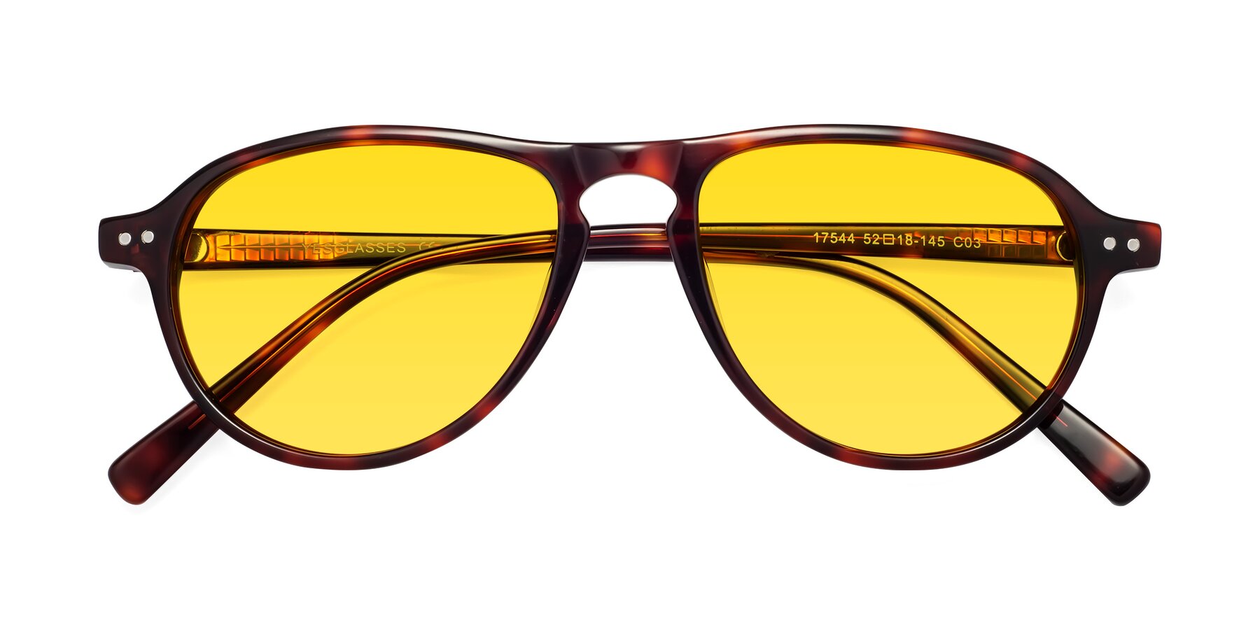 Folded Front of 17544 in Burgundy Tortoise with Yellow Tinted Lenses
