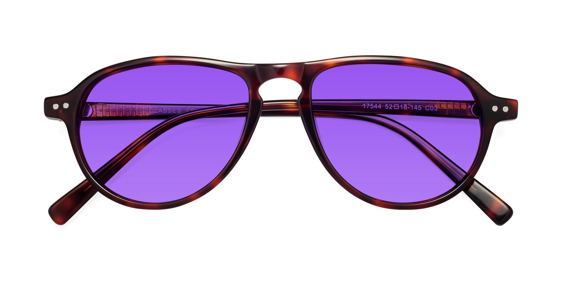 Folded Front of 17544 in Burgundy Tortoise with Purple Tinted Lenses