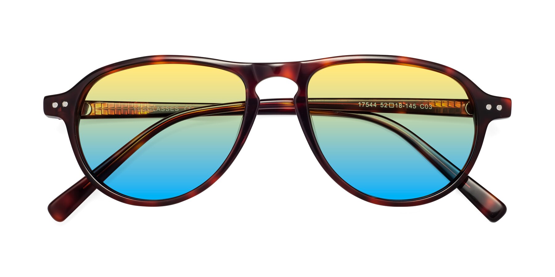 Folded Front of 17544 in Burgundy Tortoise with Yellow / Blue Gradient Lenses