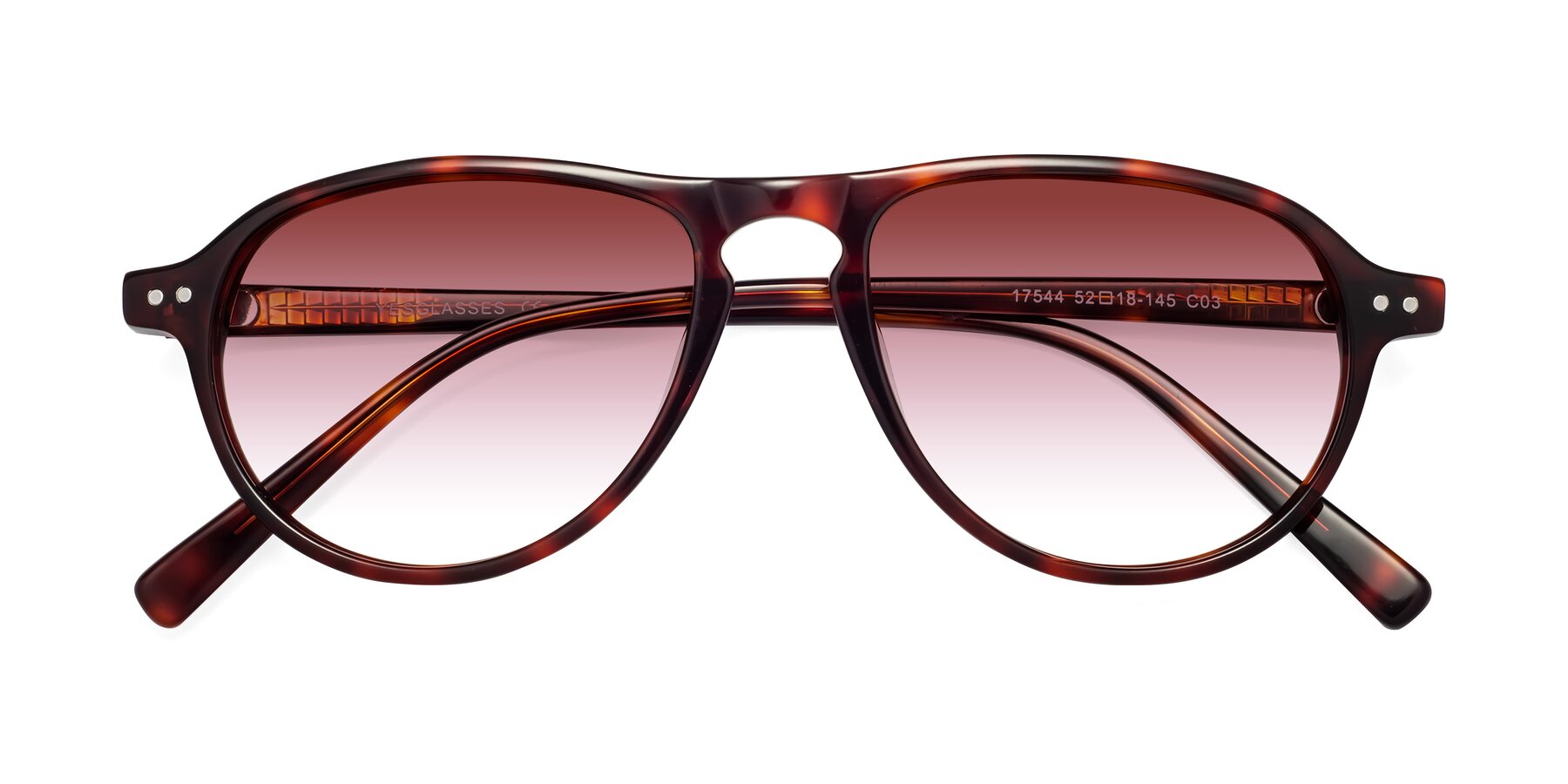 Folded Front of 17544 in Burgundy Tortoise with Garnet Gradient Lenses