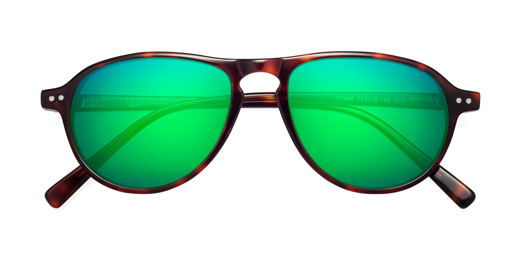 Folded Front of 17544 in Burgundy Tortoise with Green Mirrored Lenses