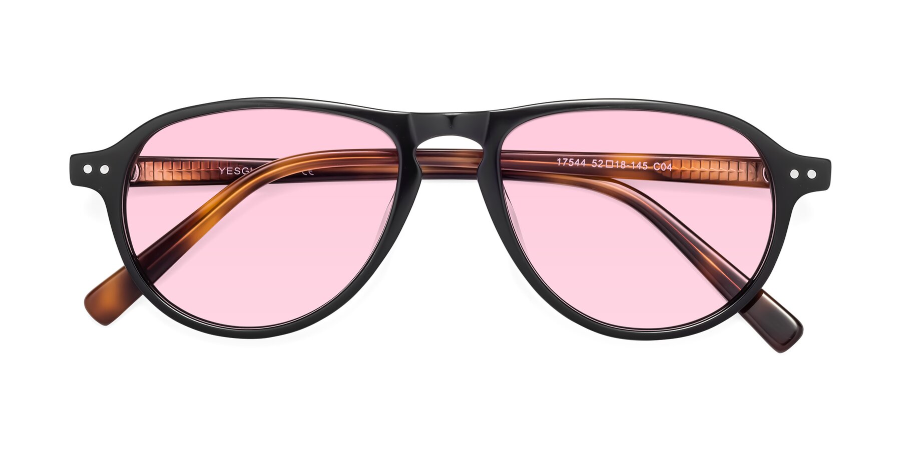 Folded Front of 17544 in Black-Tortoise with Light Pink Tinted Lenses
