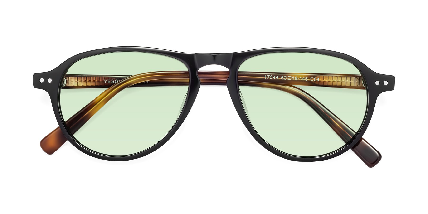 Folded Front of 17544 in Black-Tortoise with Light Green Tinted Lenses