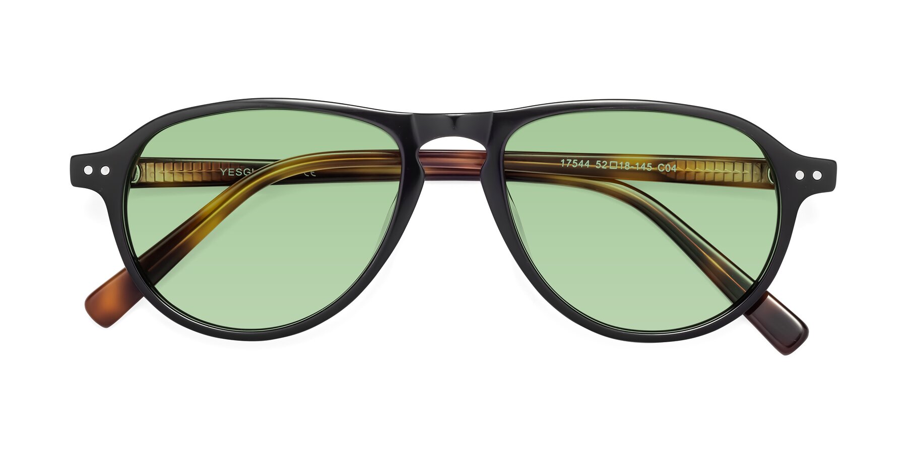 Folded Front of 17544 in Black-Tortoise with Medium Green Tinted Lenses