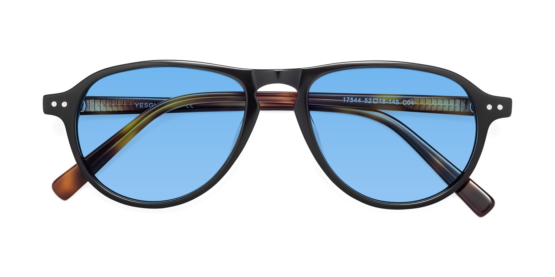 Folded Front of 17544 in Black-Tortoise with Medium Blue Tinted Lenses