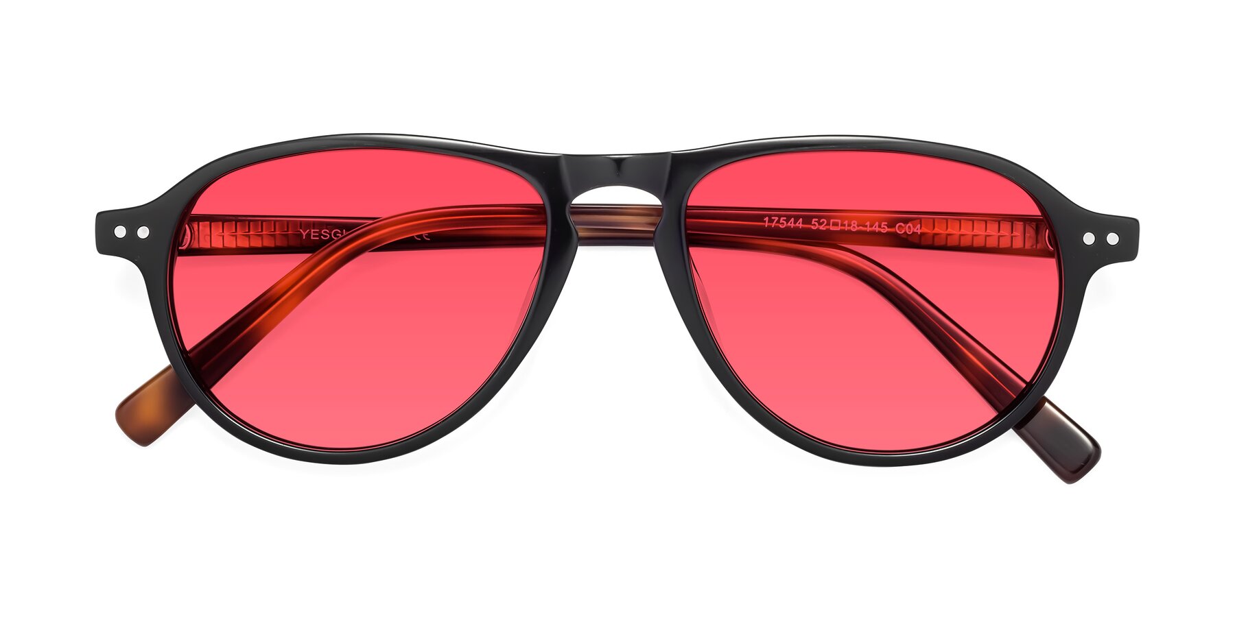 Folded Front of 17544 in Black-Tortoise with Red Tinted Lenses