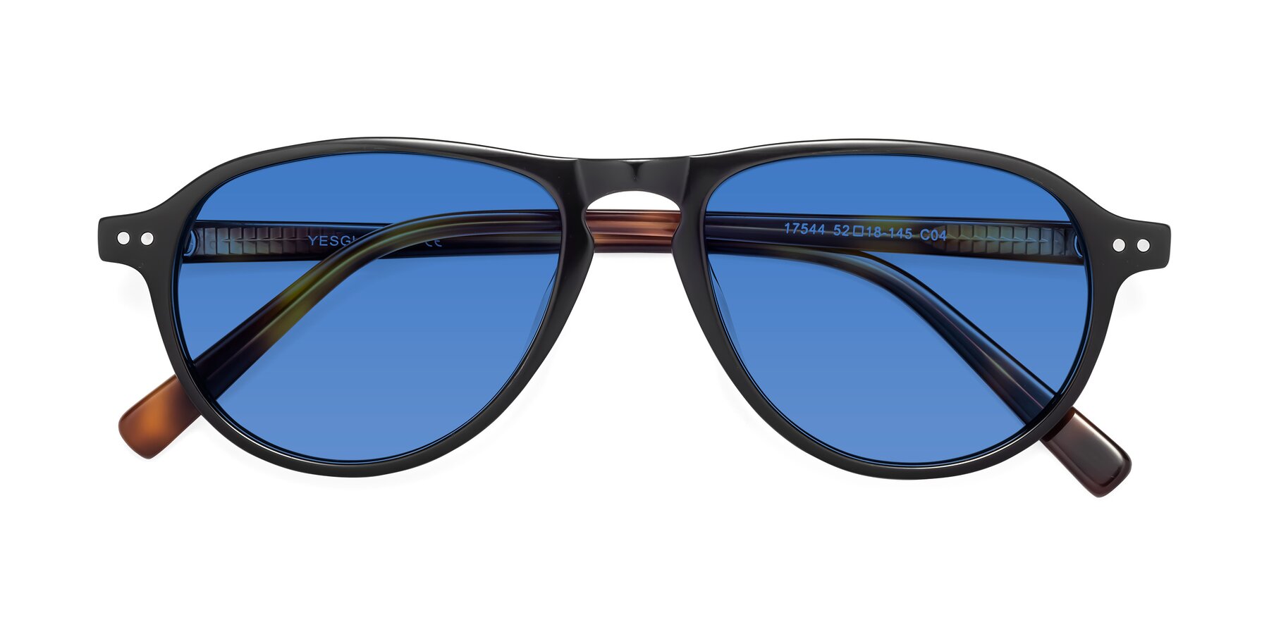 Folded Front of 17544 in Black-Tortoise with Blue Tinted Lenses