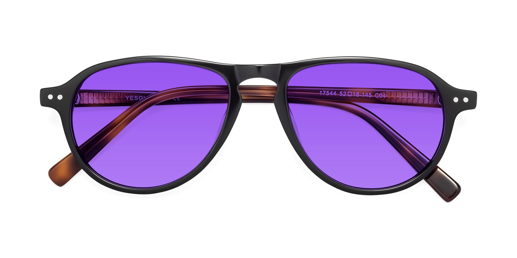 Folded Front of 17544 in Black-Tortoise with Purple Tinted Lenses