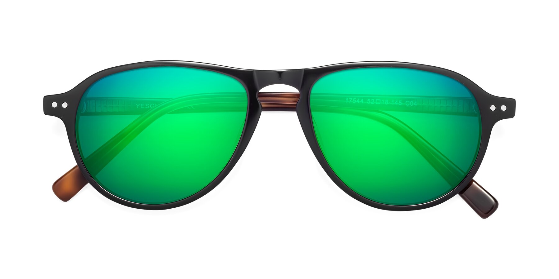 Folded Front of 17544 in Black-Tortoise with Green Mirrored Lenses