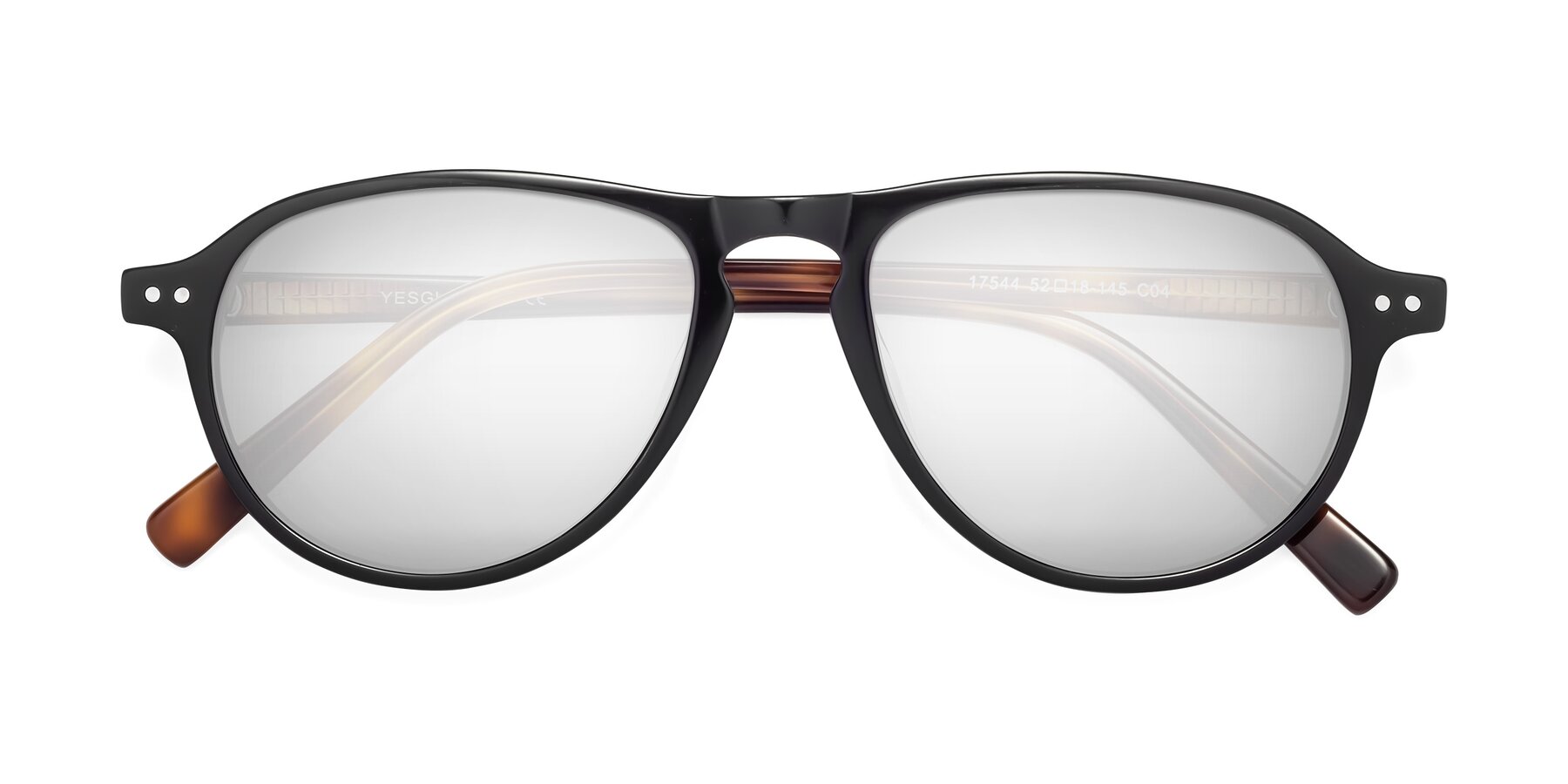 Folded Front of 17544 in Black-Tortoise with Silver Mirrored Lenses