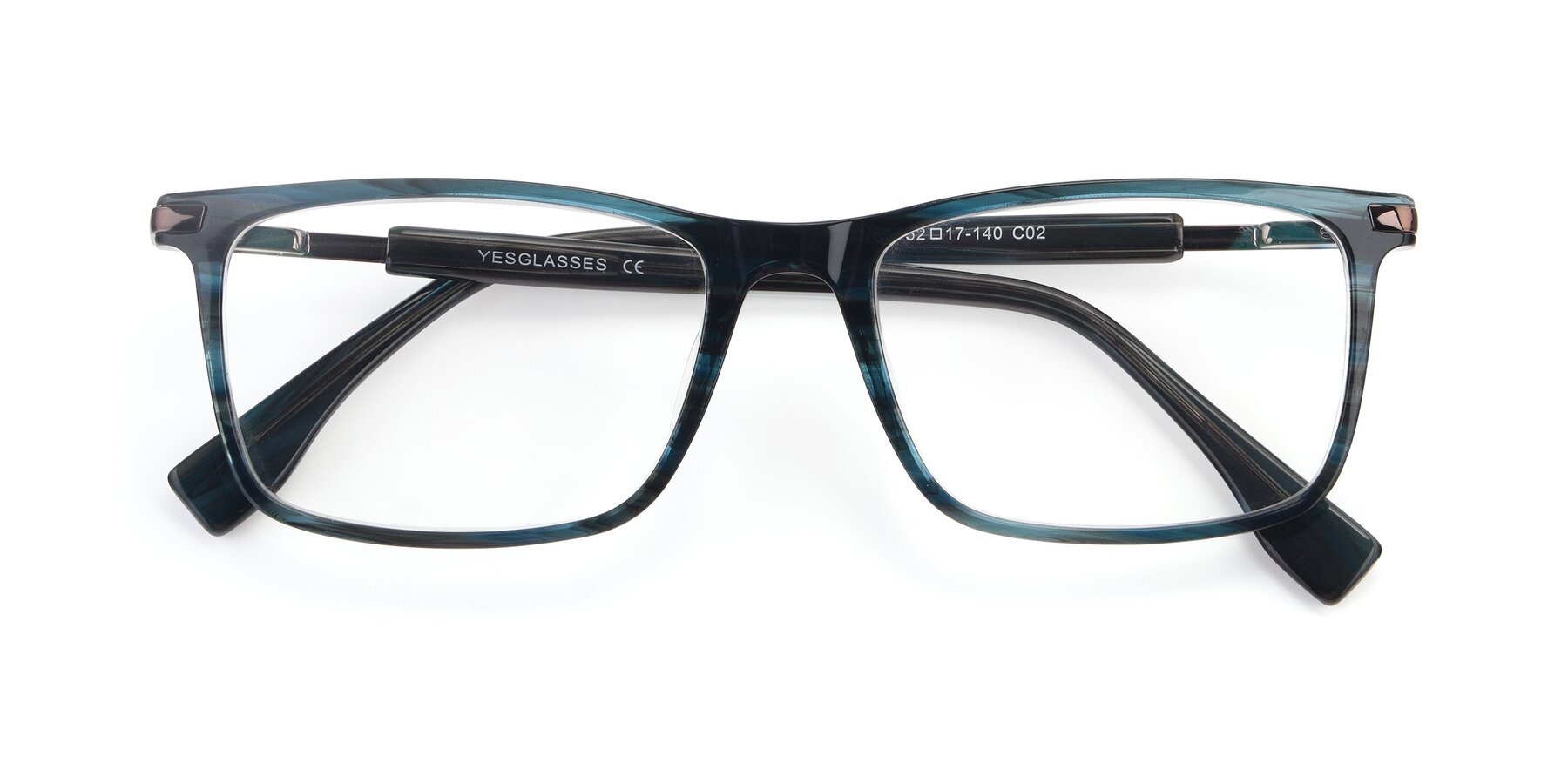 Folded Front of 17554 in Striped Cryan with Clear Eyeglass Lenses