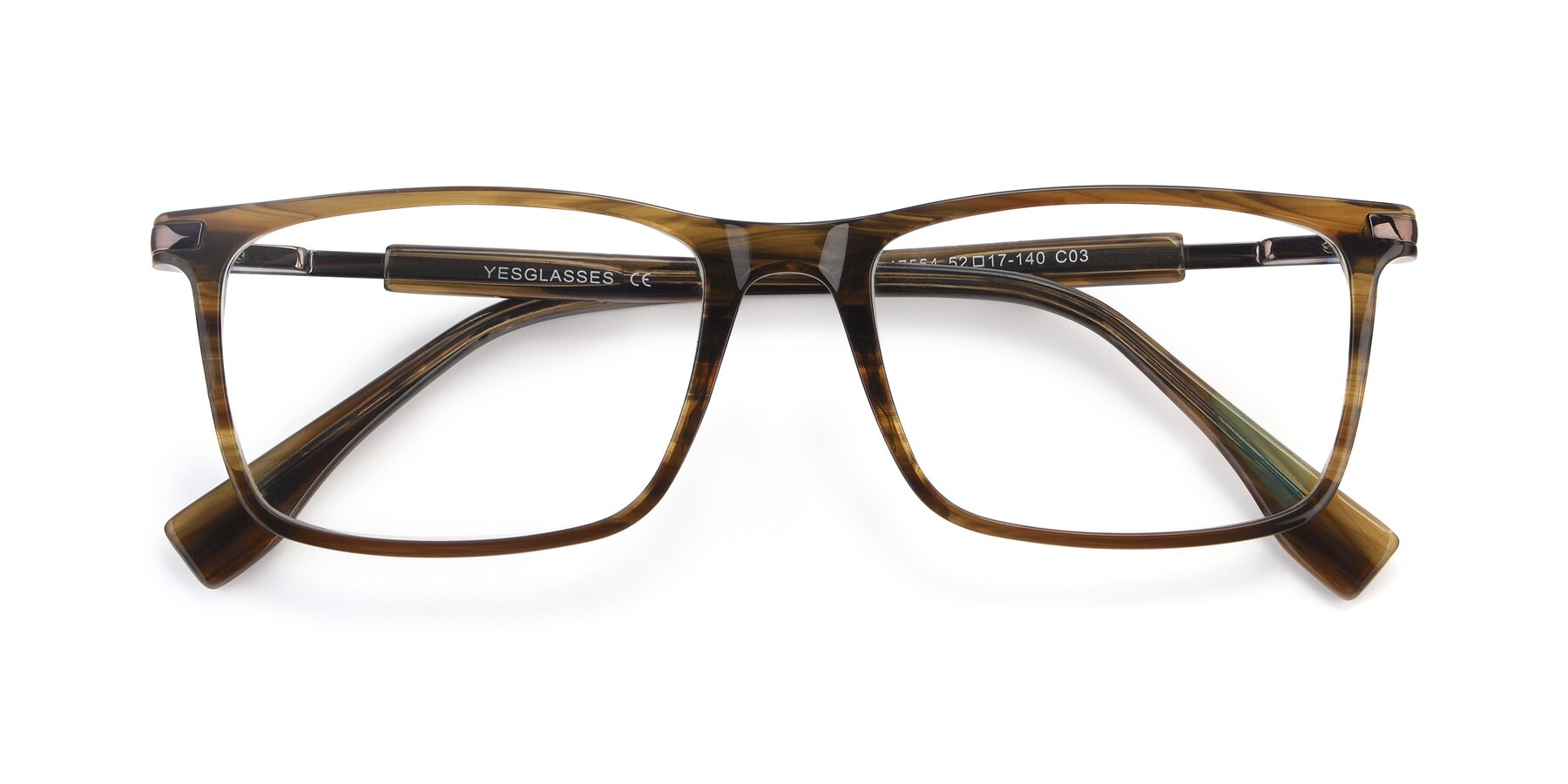 Folded Front of 17554 in Striped Tortoise with Clear Reading Eyeglass Lenses