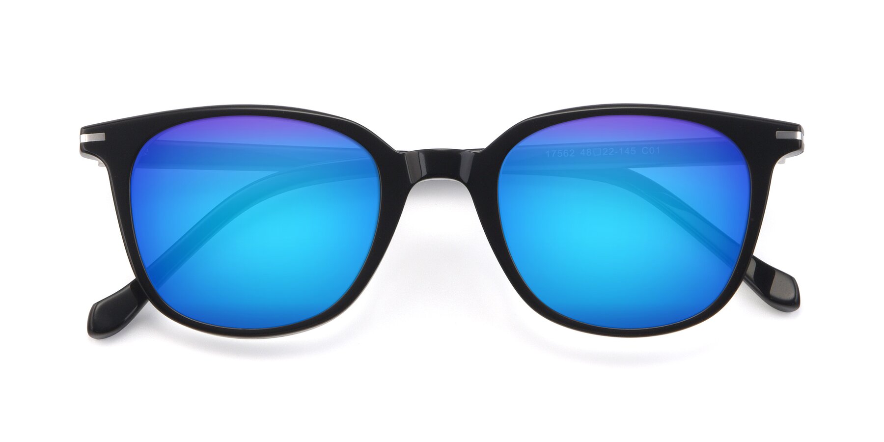 Folded Front of 17562 in Black with Blue Mirrored Lenses
