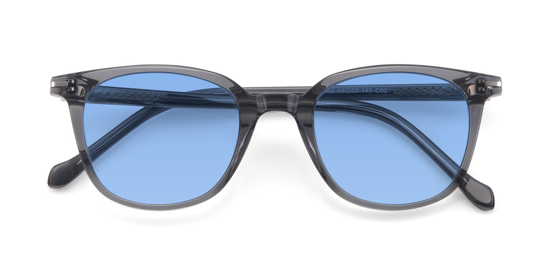 Folded Front of 17562 in Transparent Grey with Medium Blue Tinted Lenses