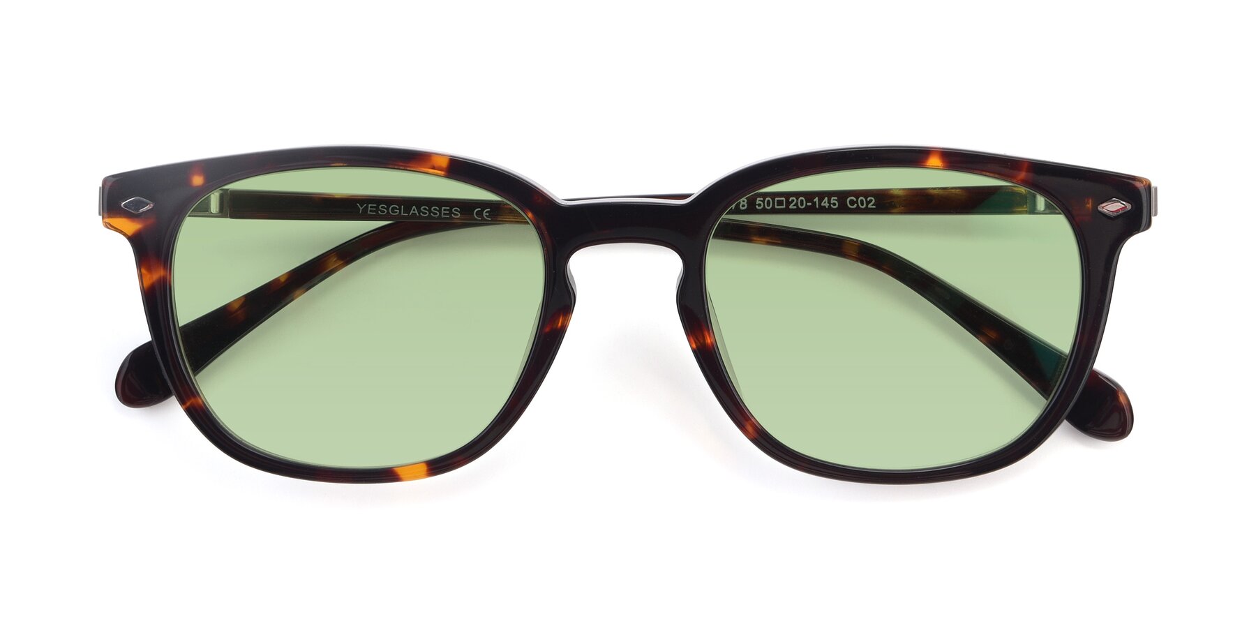 Folded Front of 17578 in Tortoise with Medium Green Tinted Lenses