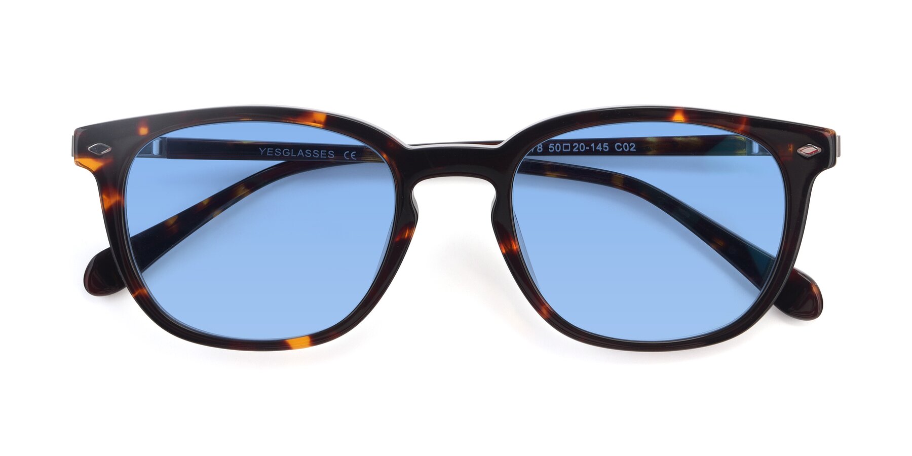 Folded Front of 17578 in Tortoise with Medium Blue Tinted Lenses