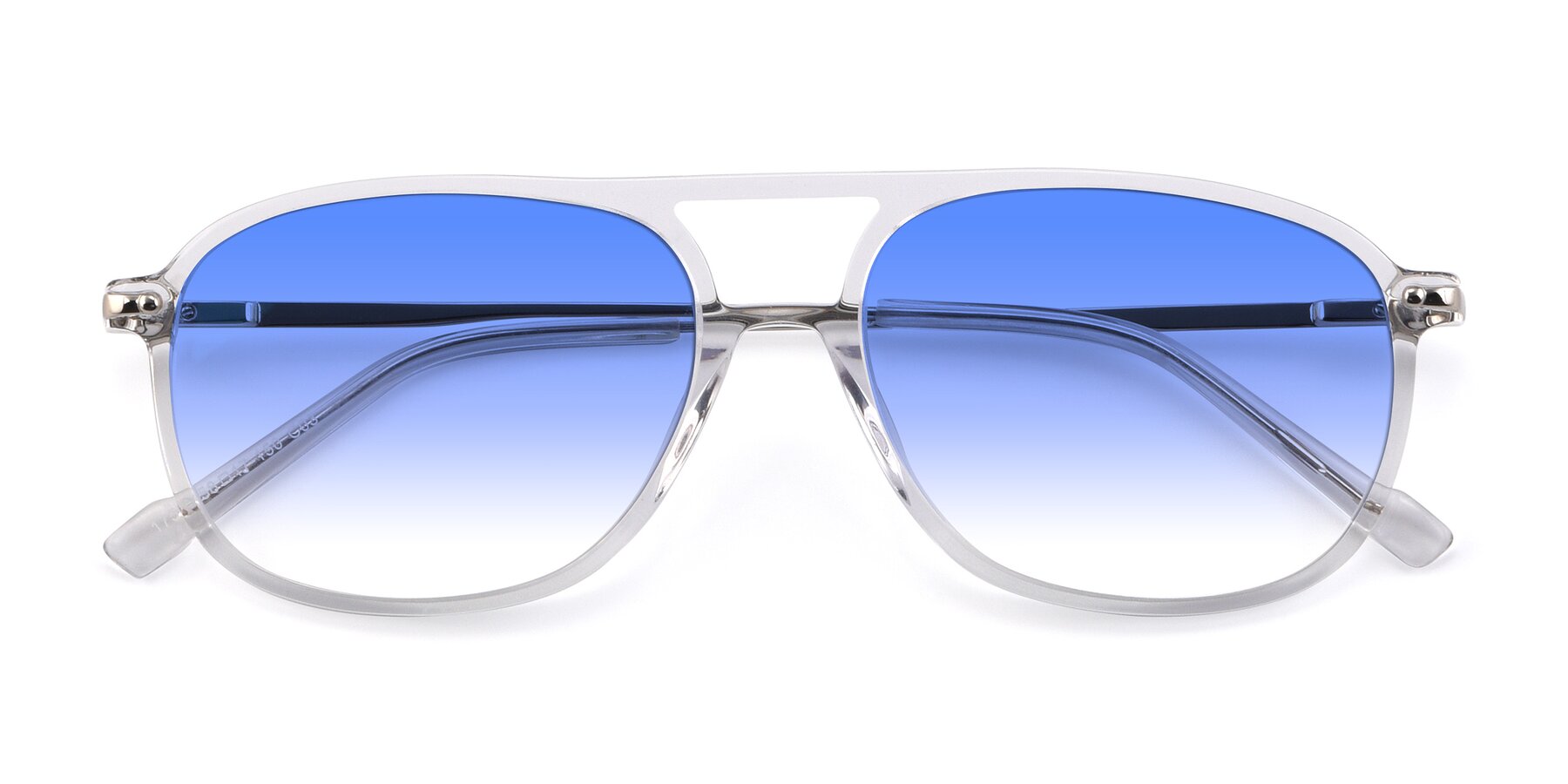 Clear Oversized Double Bridge Square Gradient Sunglasses with Blue ...