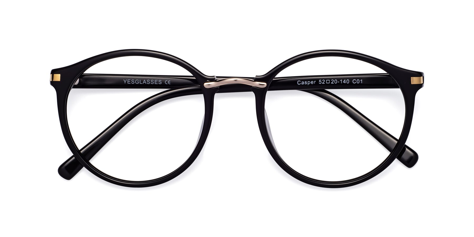 Folded Front of Casper in Black with Clear Reading Eyeglass Lenses