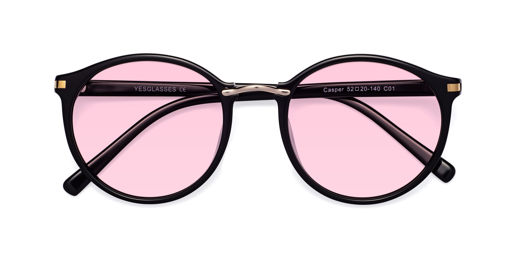 Folded Front of Casper in Black with Light Pink Tinted Lenses