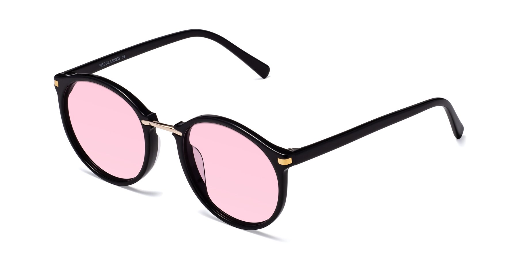 Angle of Casper in Black with Light Pink Tinted Lenses