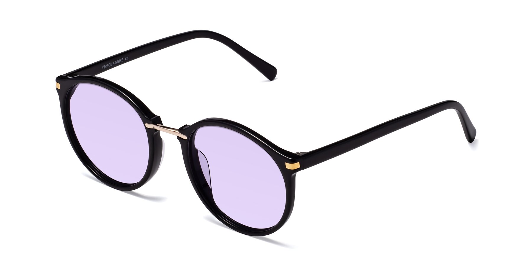 Angle of Casper in Black with Light Purple Tinted Lenses