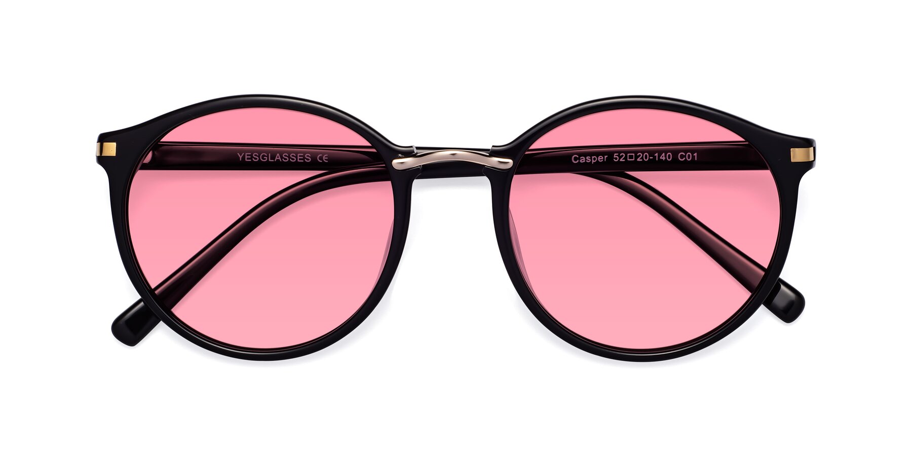 Folded Front of Casper in Black with Pink Tinted Lenses