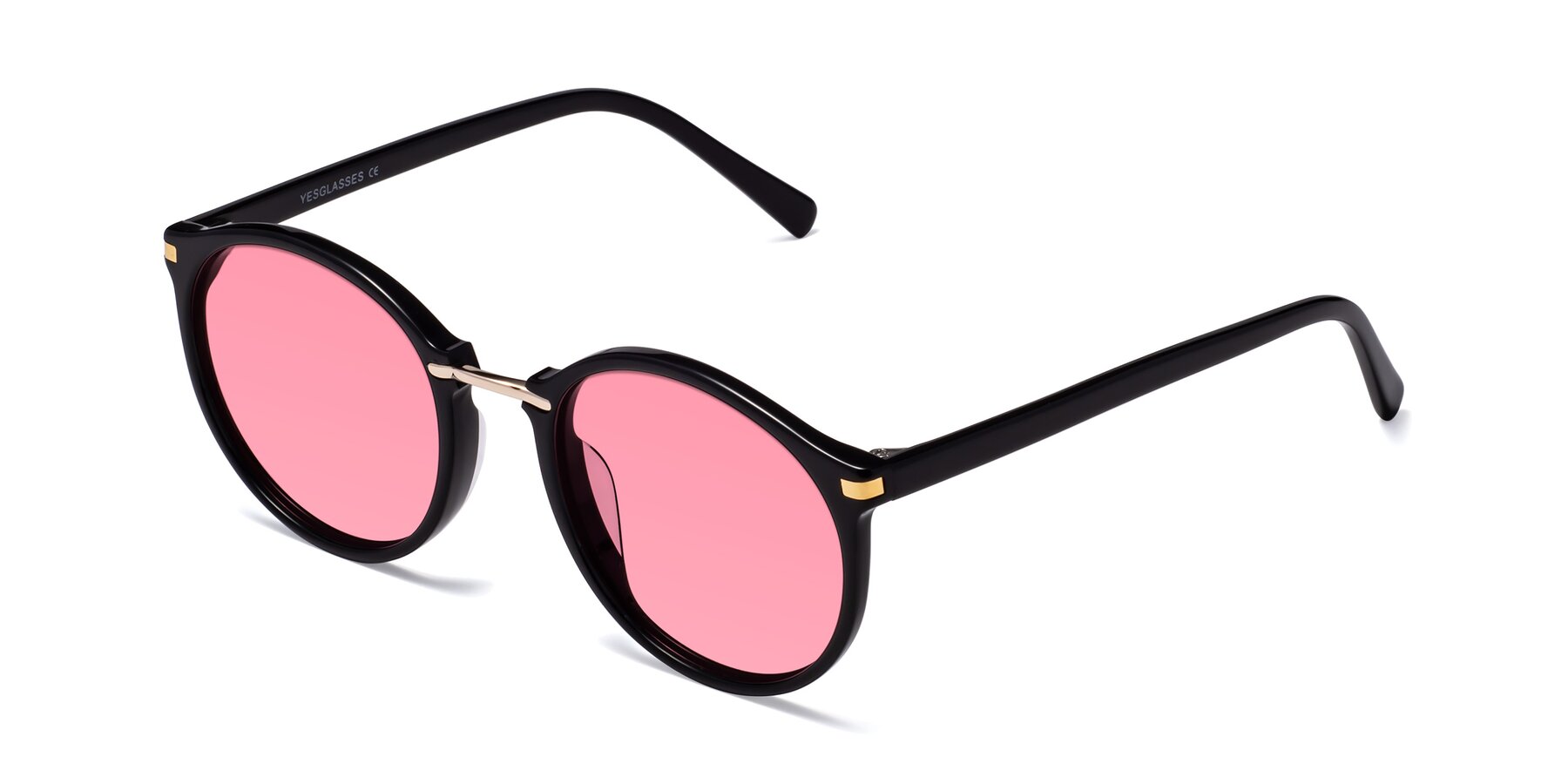 Angle of Casper in Black with Pink Tinted Lenses
