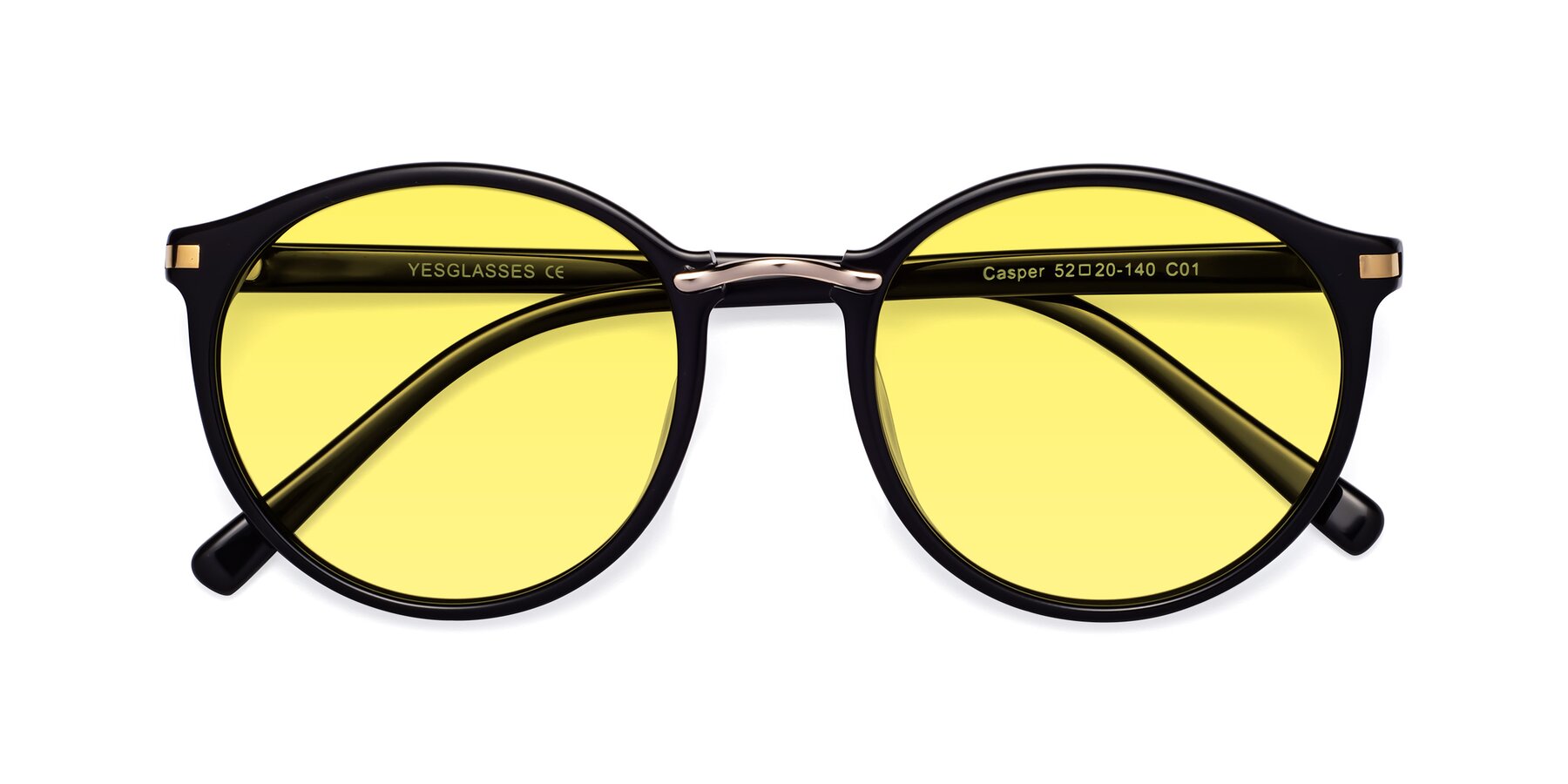 Folded Front of Casper in Black with Medium Yellow Tinted Lenses