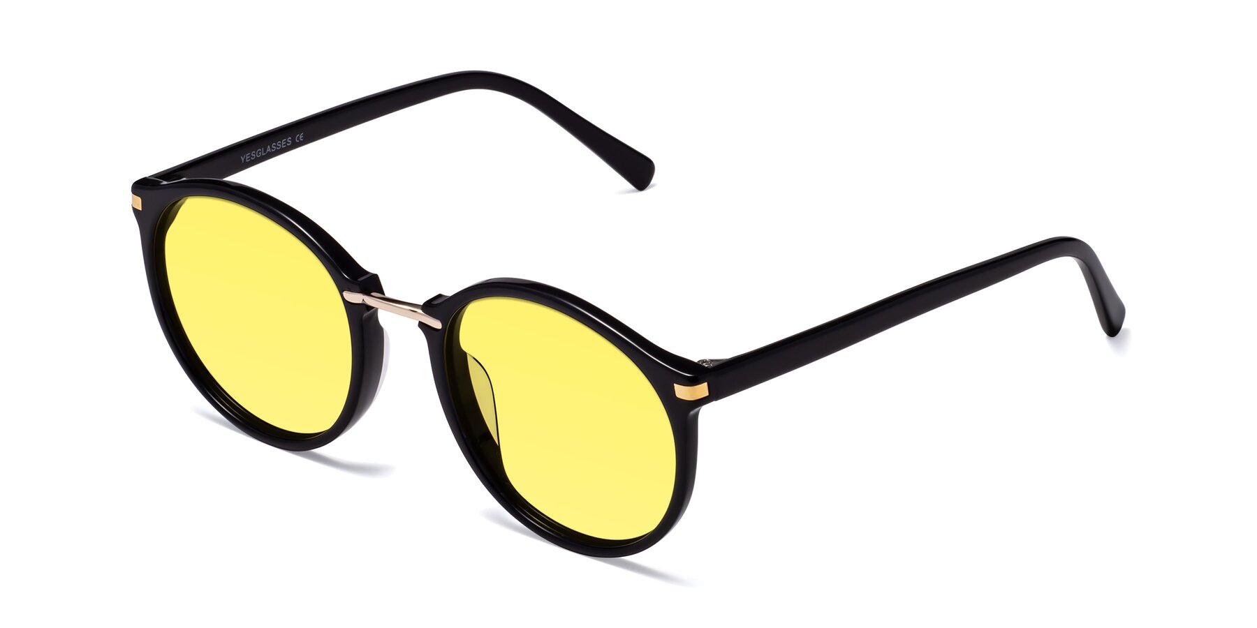 Angle of Casper in Black with Medium Yellow Tinted Lenses
