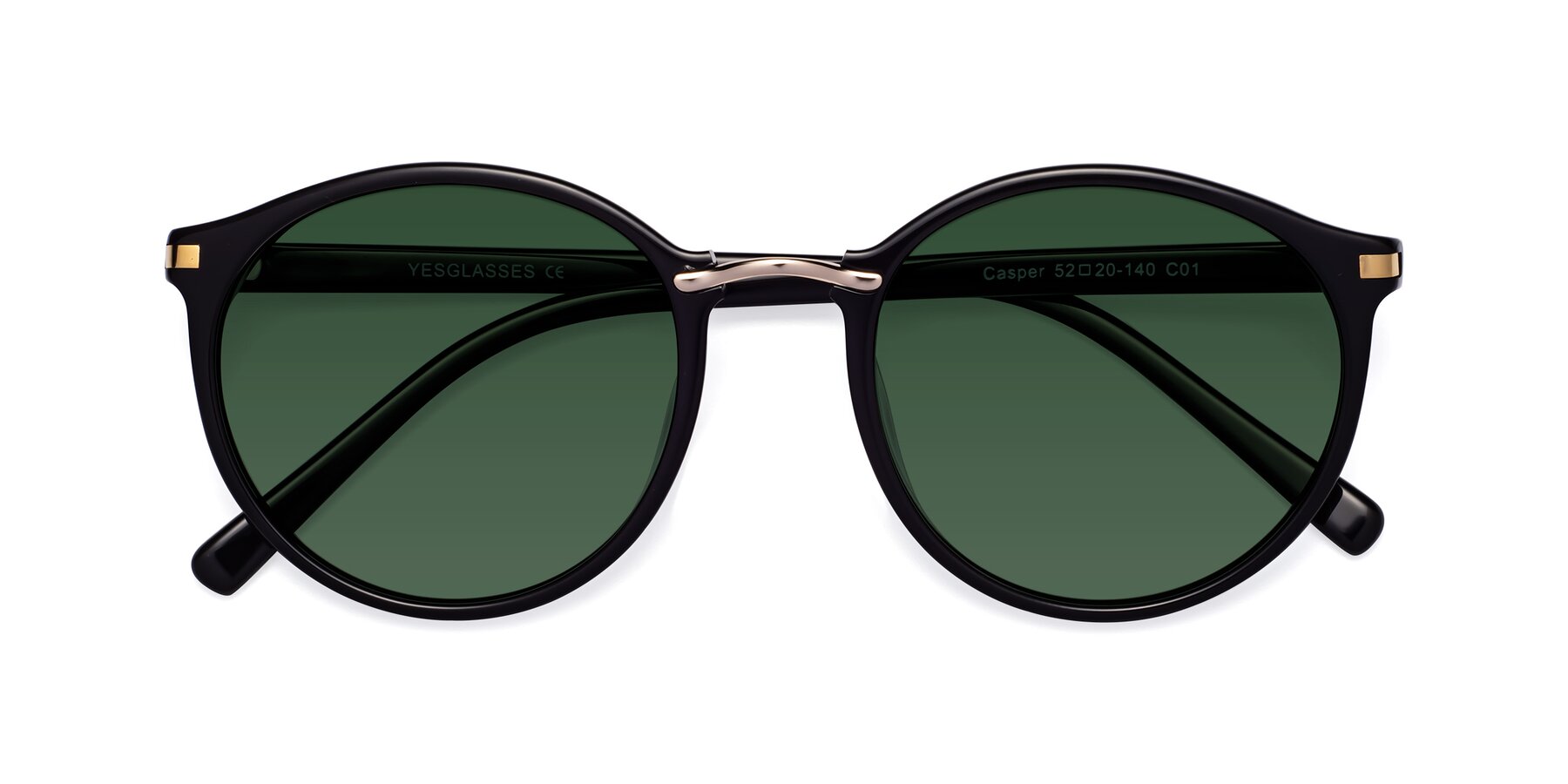 Folded Front of Casper in Black with Green Tinted Lenses
