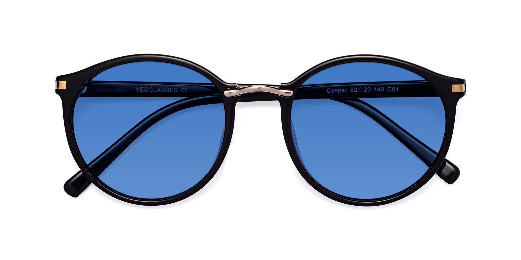 Folded Front of Casper in Black with Blue Tinted Lenses