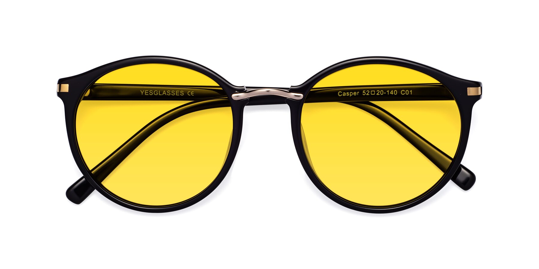 Folded Front of Casper in Black with Yellow Tinted Lenses
