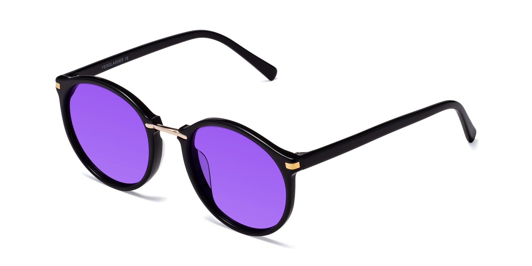 Angle of Casper in Black with Purple Tinted Lenses