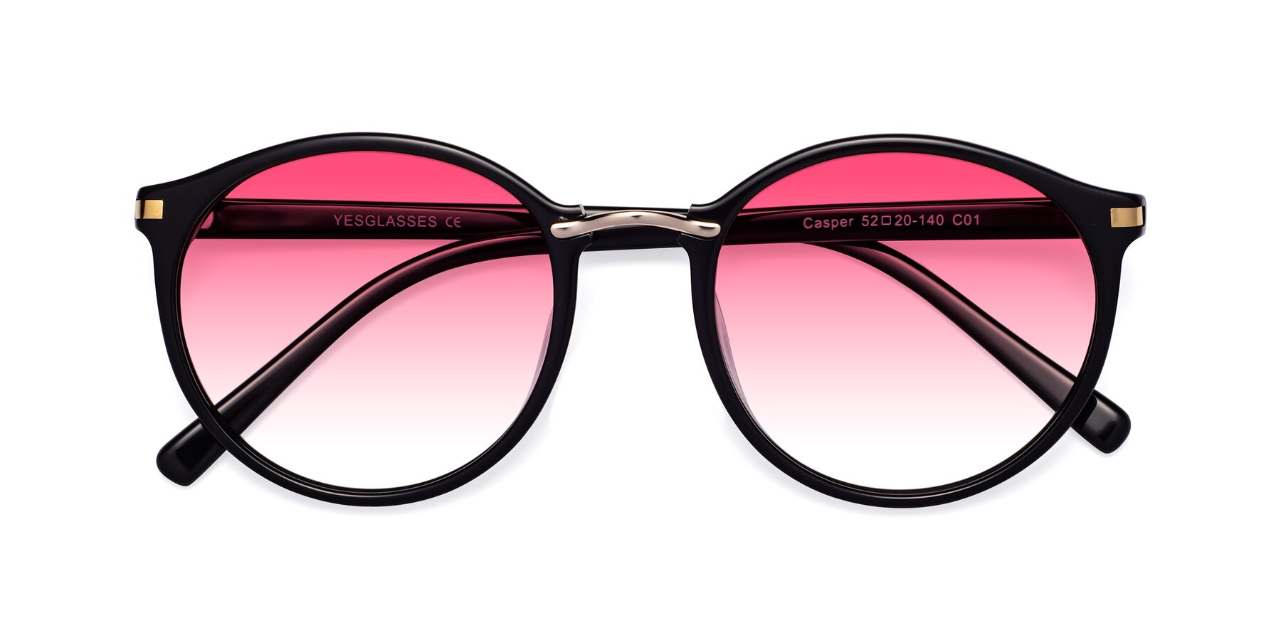 Folded Front of Casper in Black with Pink Gradient Lenses