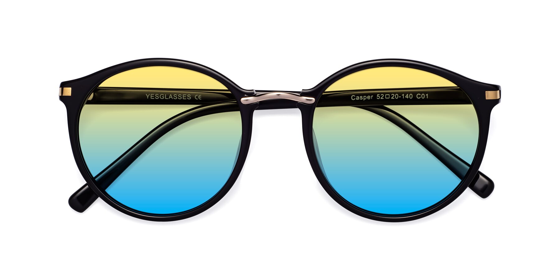 Folded Front of Casper in Black with Yellow / Blue Gradient Lenses