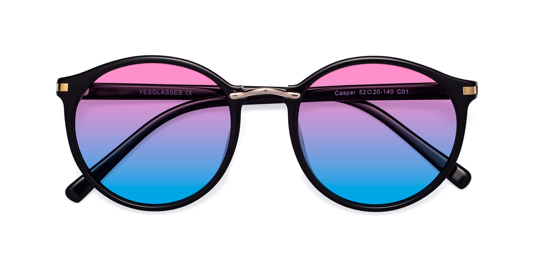 Folded Front of Casper in Black with Pink / Blue Gradient Lenses