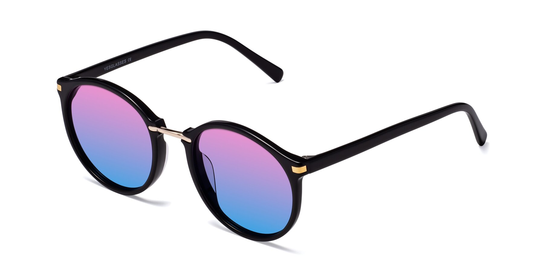 Angle of Casper in Black with Pink / Blue Gradient Lenses