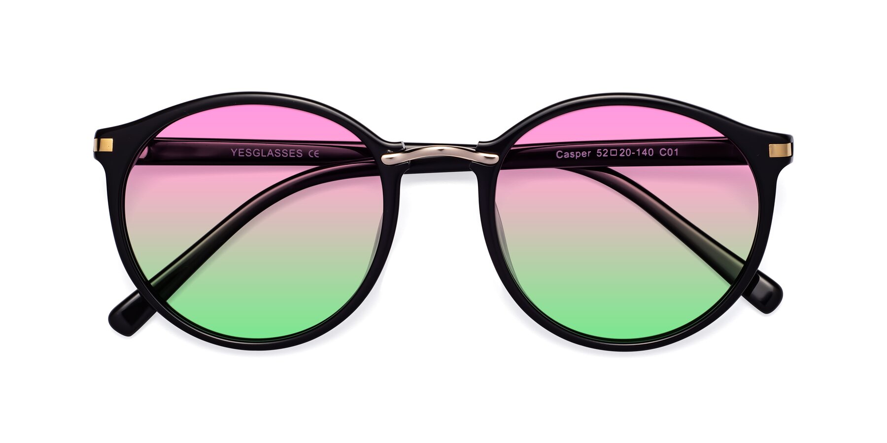 Folded Front of Casper in Black with Pink / Green Gradient Lenses