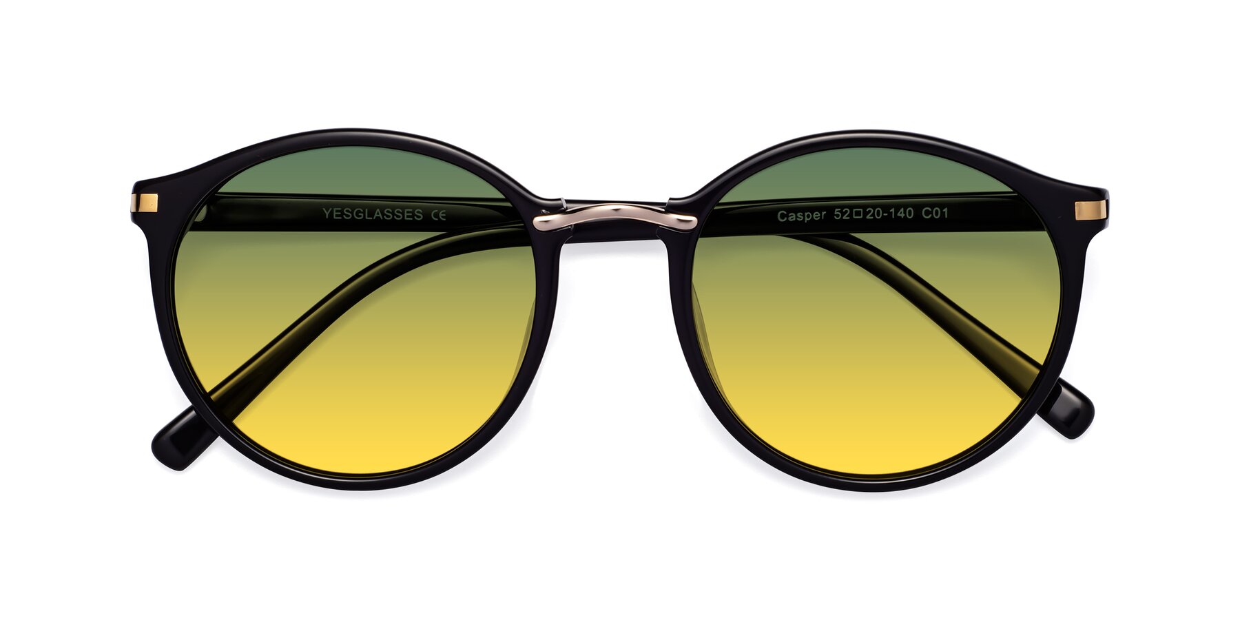 Folded Front of Casper in Black with Green / Yellow Gradient Lenses