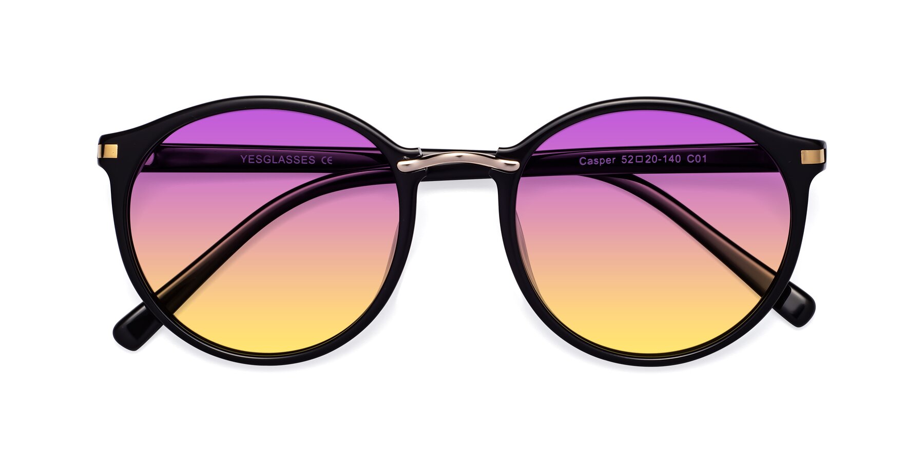 Folded Front of Casper in Black with Purple / Yellow Gradient Lenses